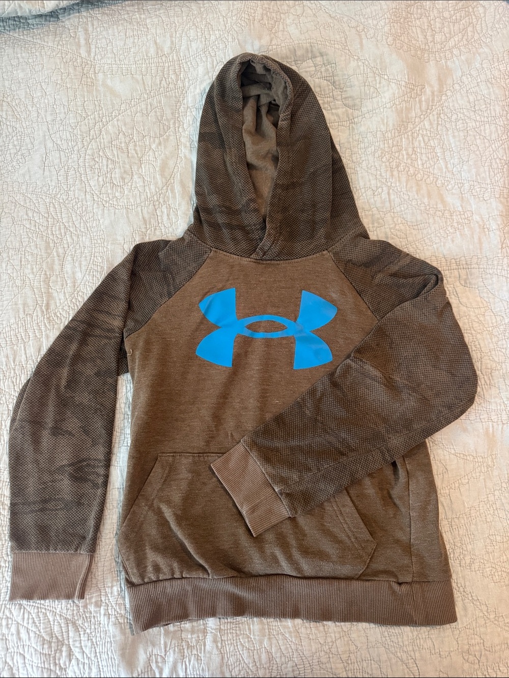 Under Armour Brown Hoodie with Bright Blue Logo - Kids